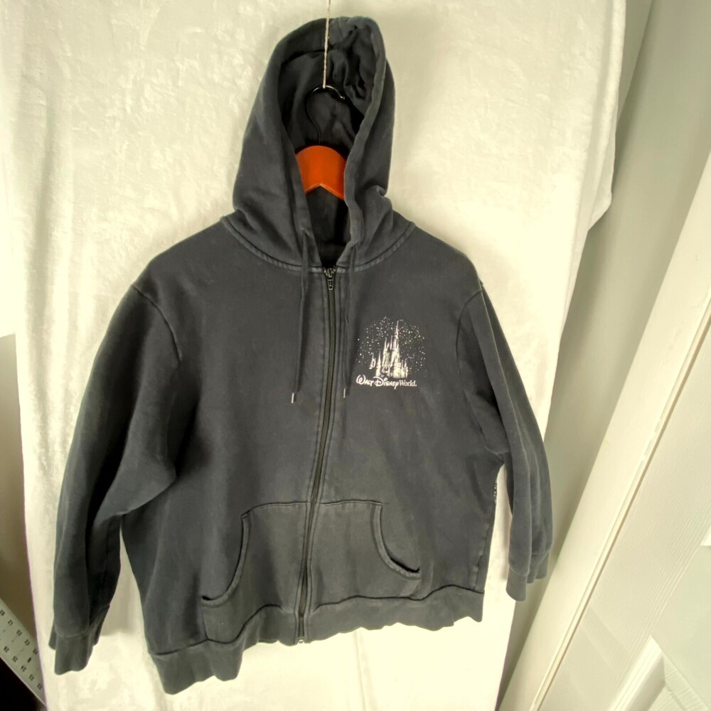 Disney Parks Hoodie Womens 1X Black Theme Park Pic Graphic Long Sleeve Full Zip